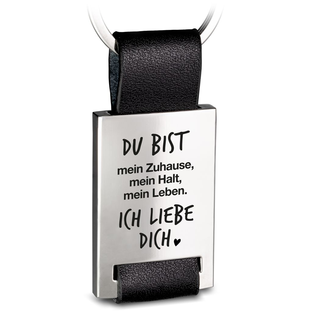 "Du bist mein Halt" Rectangle-Schlüsselanhänger mit Gravur aus Leder - Liebevolles Geschenk für Ehemann Ehefrau Partner Partnerin