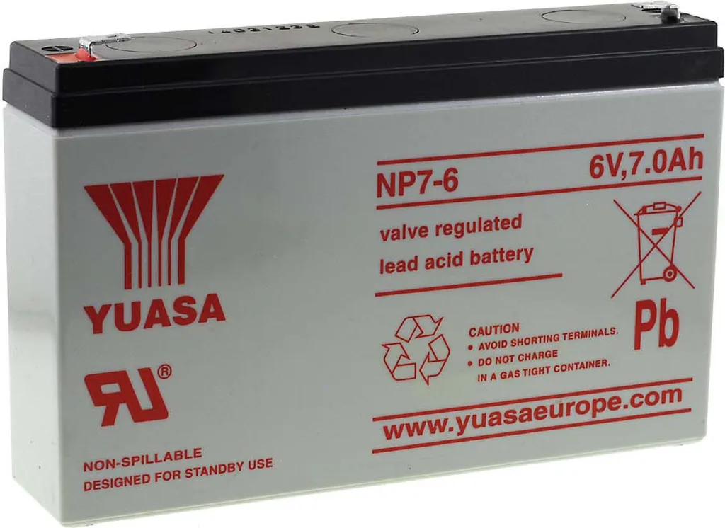 YUASA NP7-6 Batterie Rechargeable 6V 7Ah à Longue Durée de Vie AGM