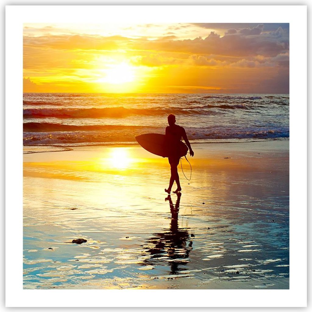 Poster - Poster ohne Rahmen - Surfer sonnenuntergang ozean brett - 60x60 cm - Wand Bild - Wanddeko - Wandbilder - Kunstposter - Wandposter - Bilder...