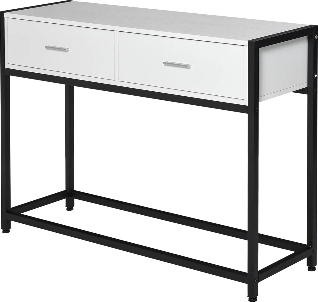 Console avec pieds réglables et 2 tiroirs - Meuble en métal et bois