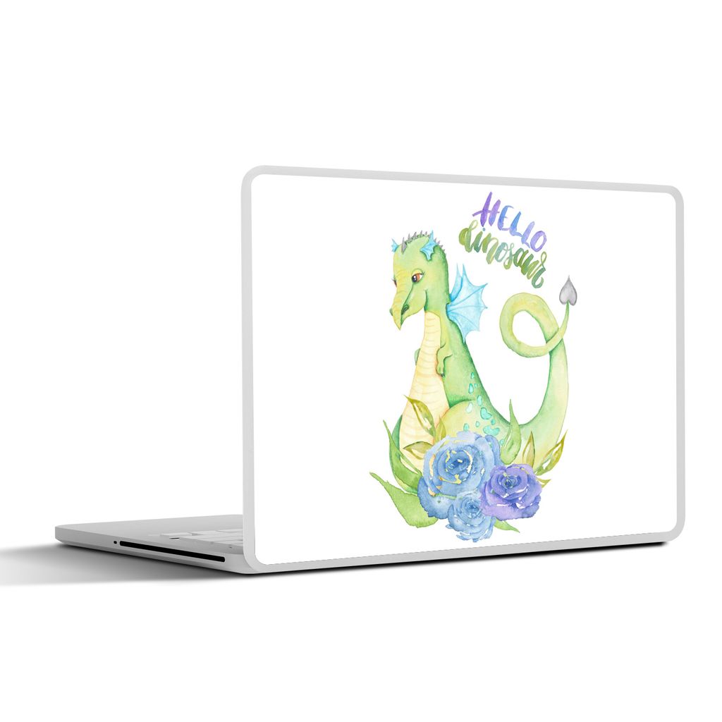 MuchoWow Laptop Aufkleber Sticker Cover Dinosaurier - Rosen - Kinderzimmer - Jungen - Mädchen - Kinder 30x21 cm - Sticker für Laptop - Selbstkl...