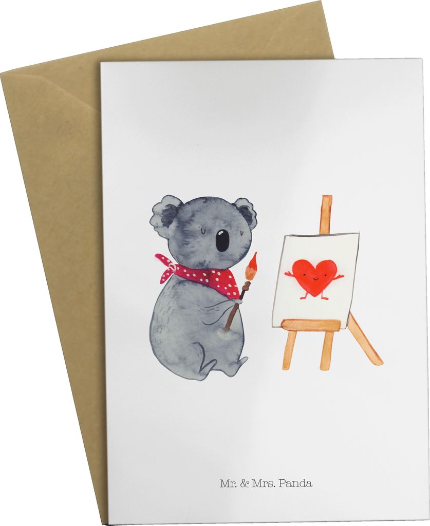 Mr. & Mrs. Panda Grußkarte Koala Künstler - Weiß - Geschenk, osterkarten, hochzeitskarten, Liebe, Gefühle, Liebesgeschenk, weihnachtskarten, Ze...