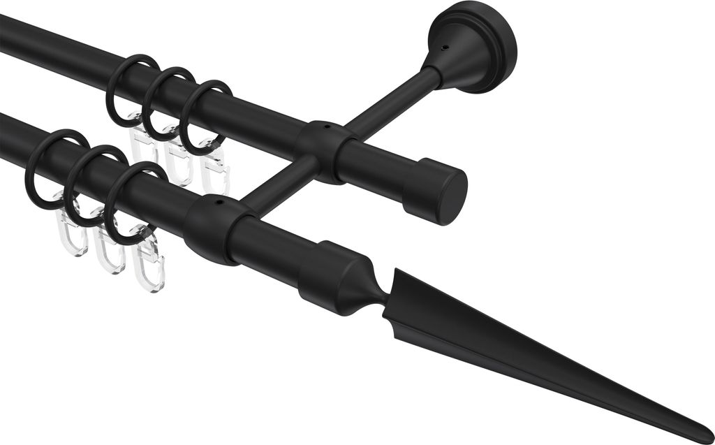 Interdeco Gardinenstange / Vorhangstange Schwarz, Typ Primus Lorenzo (Speer), 16 mm Ø 2-läufig, 320 cm