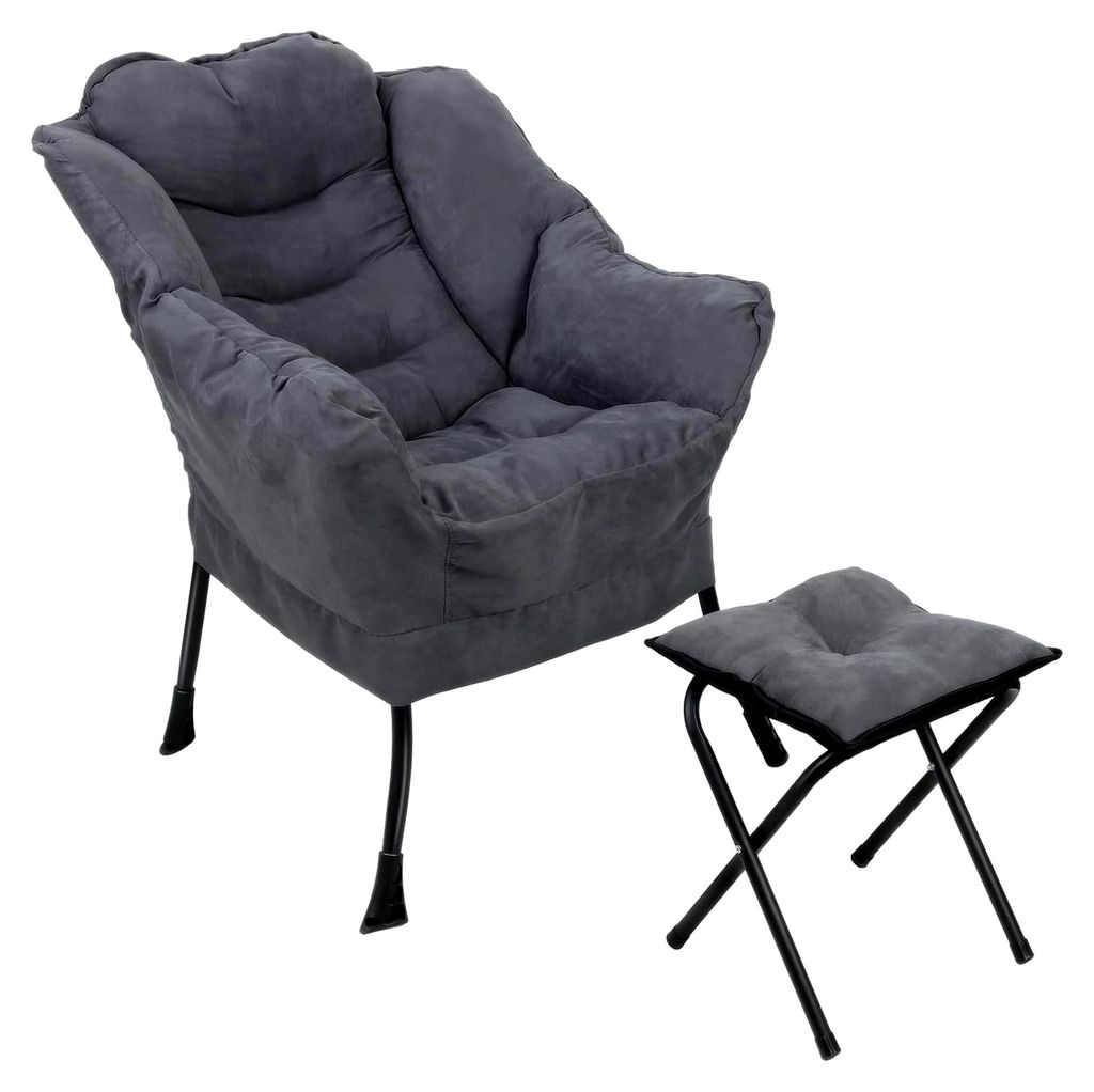 Lazy Stuhl mit Hocker, Freizeitsofa, Sessel mit Armlehne und Seitentaschen, bequemer Akzentstuhl, Lounge, weicher Stoff, Lesesessel für Wohnzimmer...