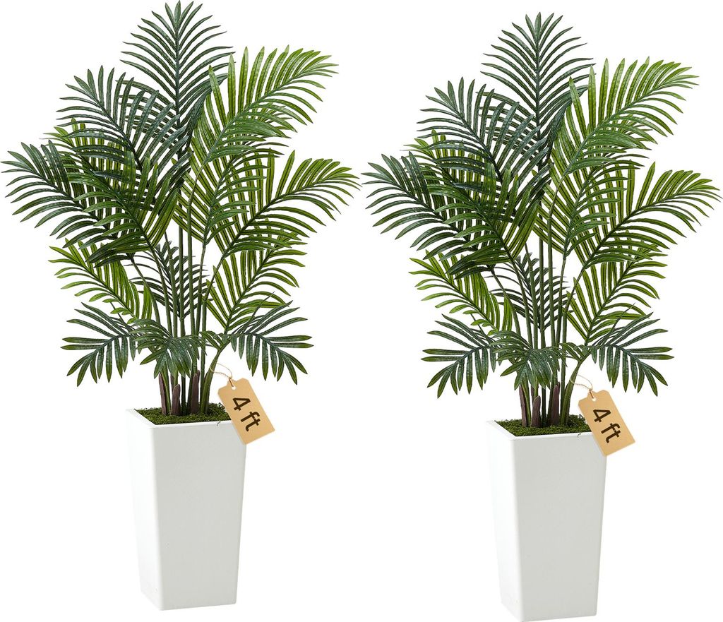 VEVOR Künstliche Areca-Palmen, 1,2 m, 2er-Pack Kunstpalmen, tropische Pflanzen mit weißem Pflanzgefäß, Kunstseidenpflanze im Topf, Kunstbaum f...