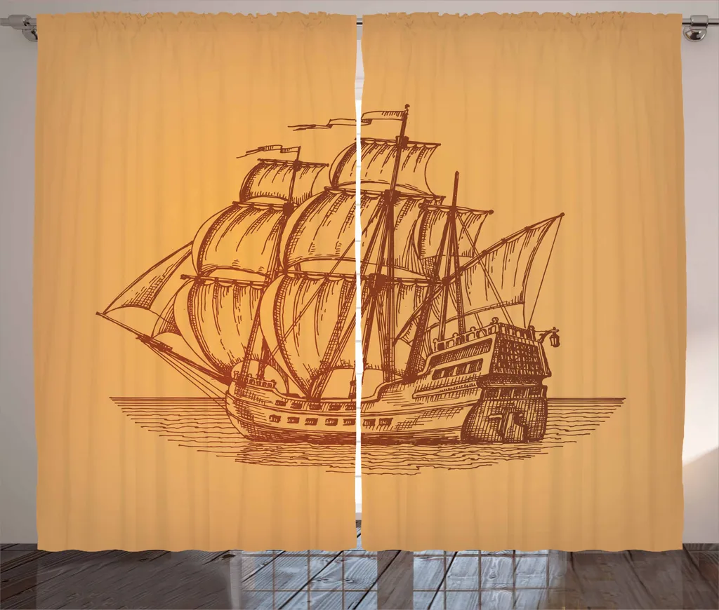 ABAKUHAUS Tenda rustica Vintage Boat, arte navale, tenda con passanti e ganci per camera da letto, 280 x 245 cm, marrone chiaro