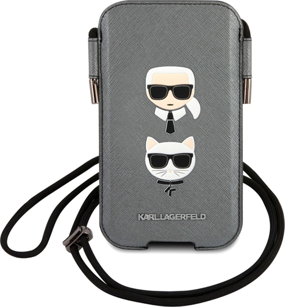 Karl Lagerfeld Torebka KLHCP12LOPHKCG 6,7" graue Hartschale Saffiano Ikonik Karl&Choupette Head Handyhülle