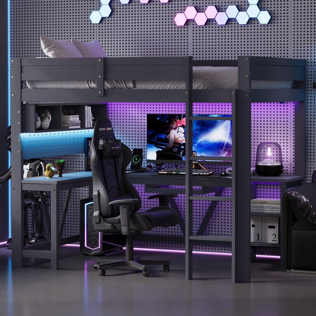 Letto a soppalco gaming 90x200 cm con scrivania, Immagine del prodotto 