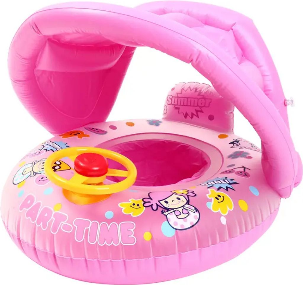 Inflatable Baby Swimming Float,Kid Swimming Ring with Sun Canopy,Baby Pool Float rosa