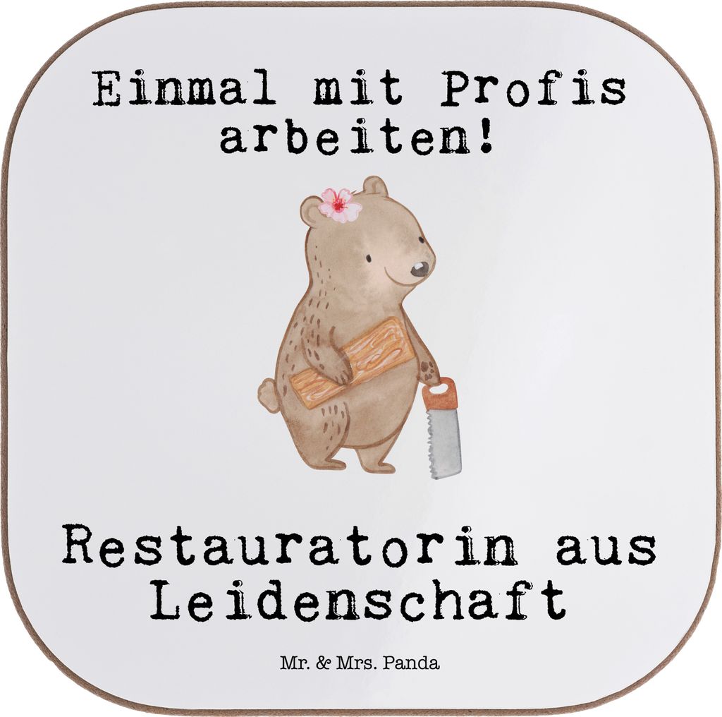 Mr. & Mrs. Panda Untersetzer Quadratisch Restauratorin Leidenschaft - Weiß - Geschenk, Tassen, Tischschoner, gläseruntersetzer, Tassenuntersetzer...