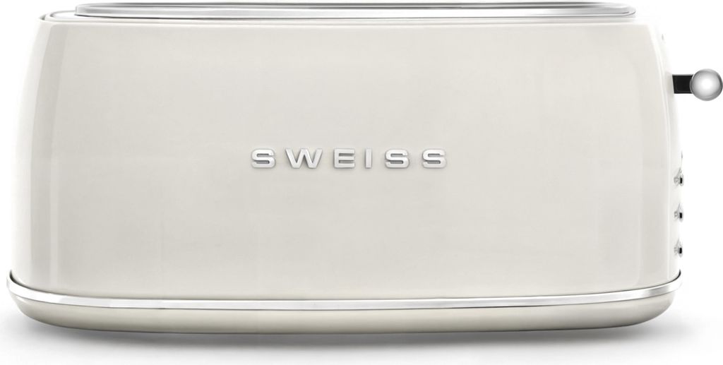 A cream-colored vintage toaster is shown against a white background.