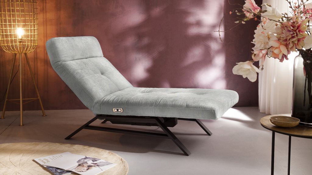 KAWOLA Liege AMERIVA Sessel Relaxliege Velvet silber Fuß schwarz