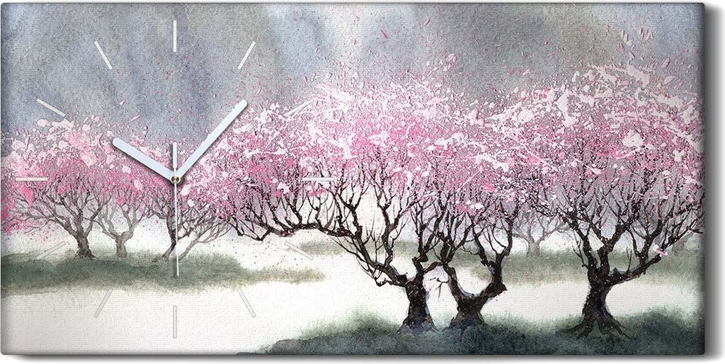 Wohnzimmer-Bild Leinwand Uhr Geräuschlos Kunstdruck 60x30 Malerei Bäume Kunst - weiße Hände