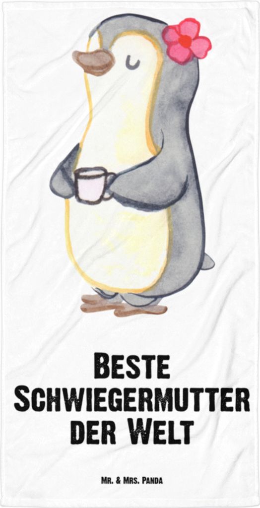 Mr. & Mrs. Panda Duschhandtuch Pinguin Beste Schwiegermutter der Welt - Weiß - Geschenk, Handtuch, Geschenkidee, Badehandtuch, Mutter, Mama, Dusch...