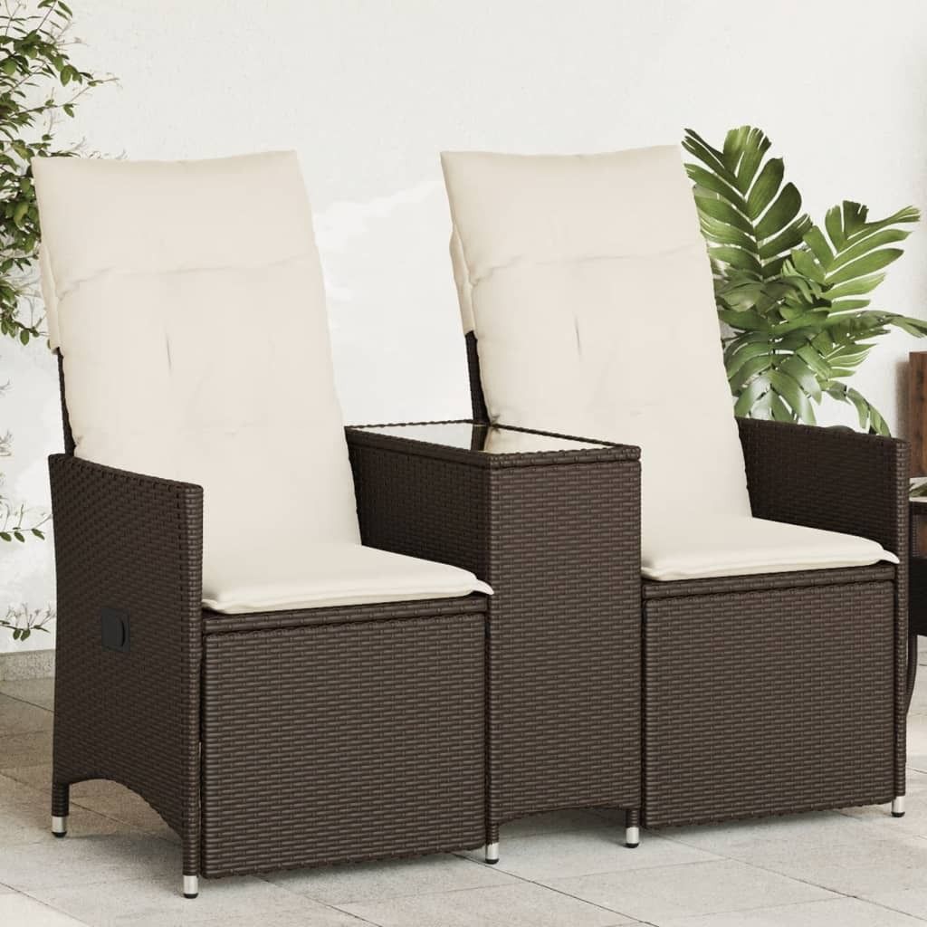 Möbel Gartensofa 2-Sitzer Verstellbar mit Tisch Braun Poly Rattan - Gartensofas 365711