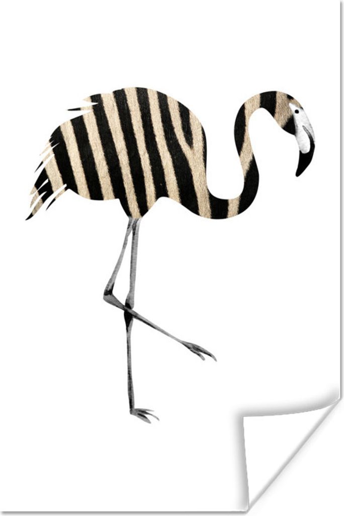 MuchoWow Poster Flamingo - Zebra - Schwarz und weiß 60x90 cm - Wanddekoration
