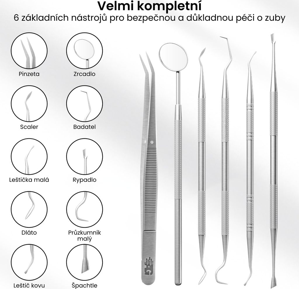 AdroitGoods 7dílná nerezová zubařská sada - včetně háčku a Obrázek produktu 7