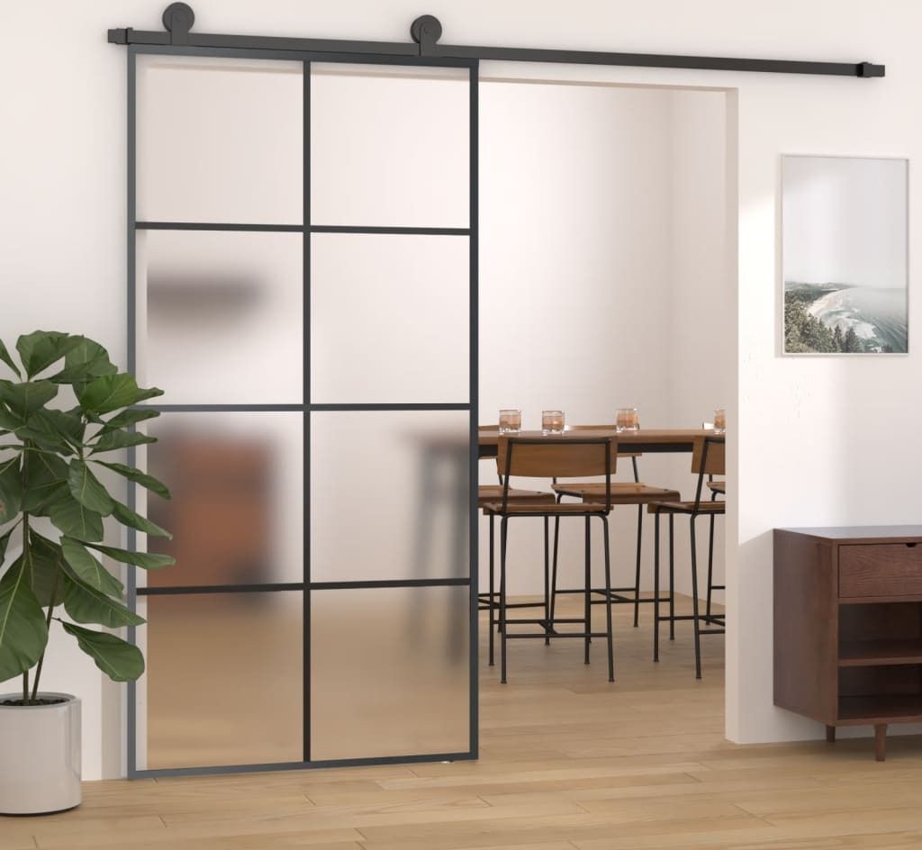 The Living Store Schiebetür Aluminium und ESG Glas 102,5x205 cm Schwarz