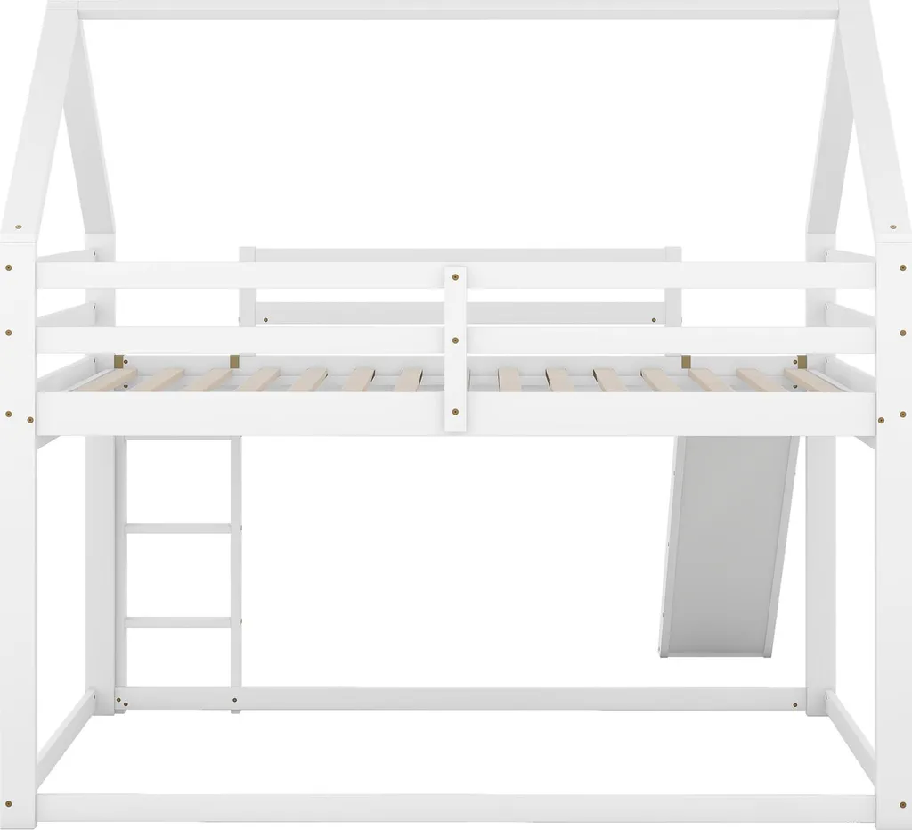 OKWISH Lit Superposé 140x200 Blanc avec Toboggan et Échelle Cabane