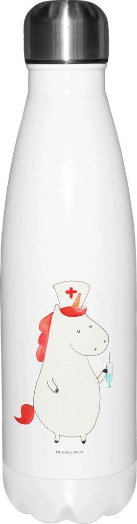 Mr. & Mrs. Panda Thermosflasche Einhorn Krankenschwester - Weiß - Geschenk, Edelstahlflasche, thermo trinkflasche, Krankenhaus, Ärztin, thermobeh...