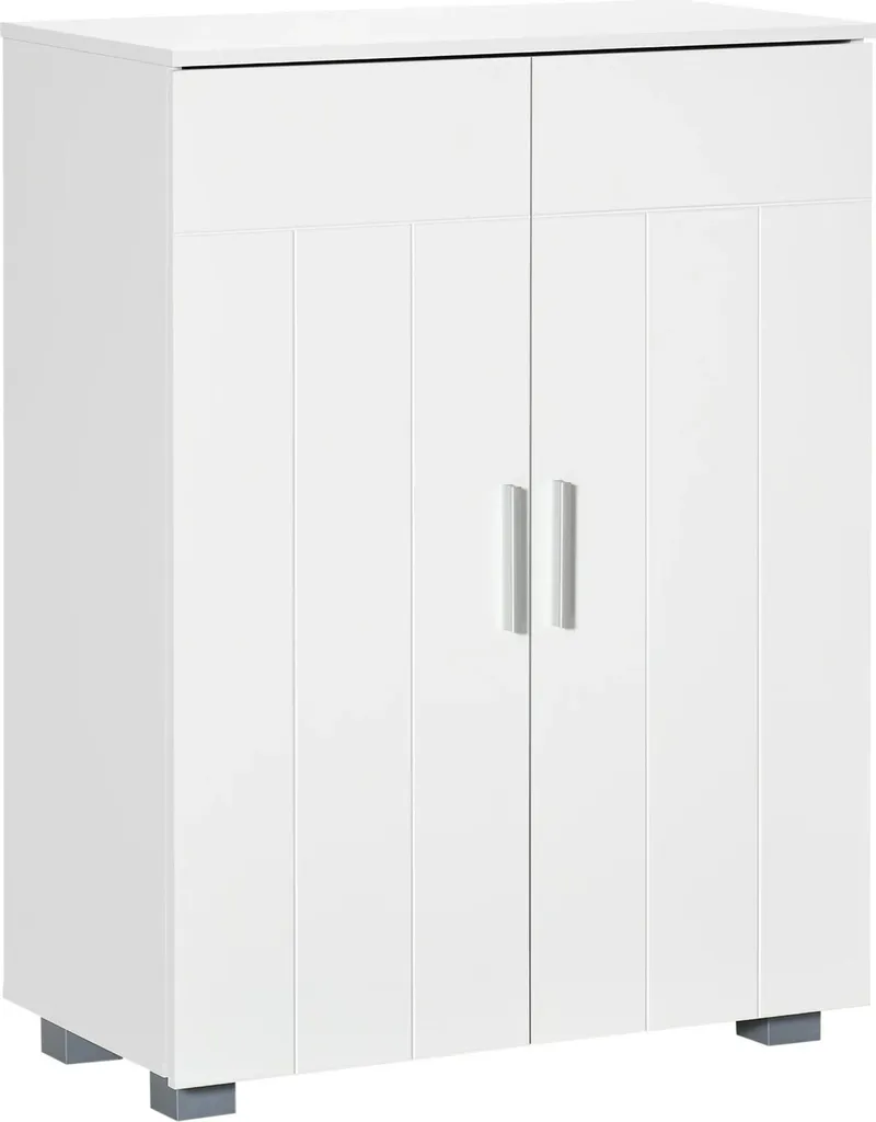 Meuble bas de salle de bain blanc avec étagères modulables en bois