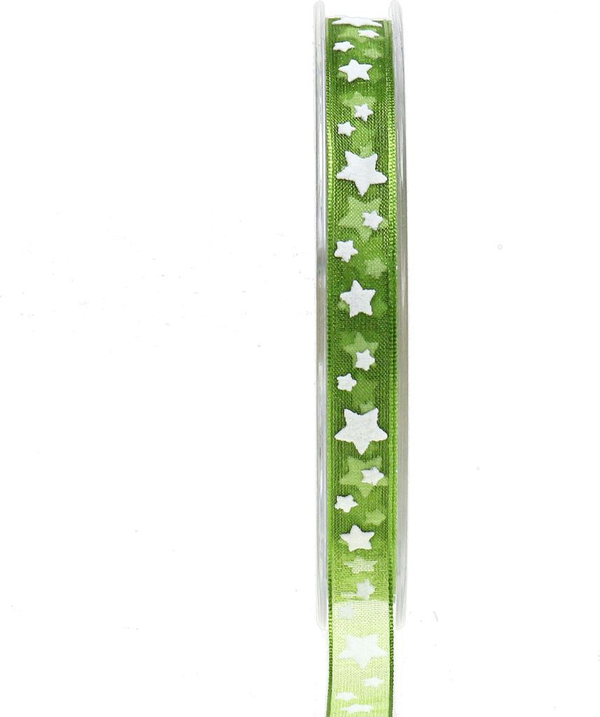 Weihnachtsband Organza Grün Sterne 10mm 20m Dekoband Geschenkband