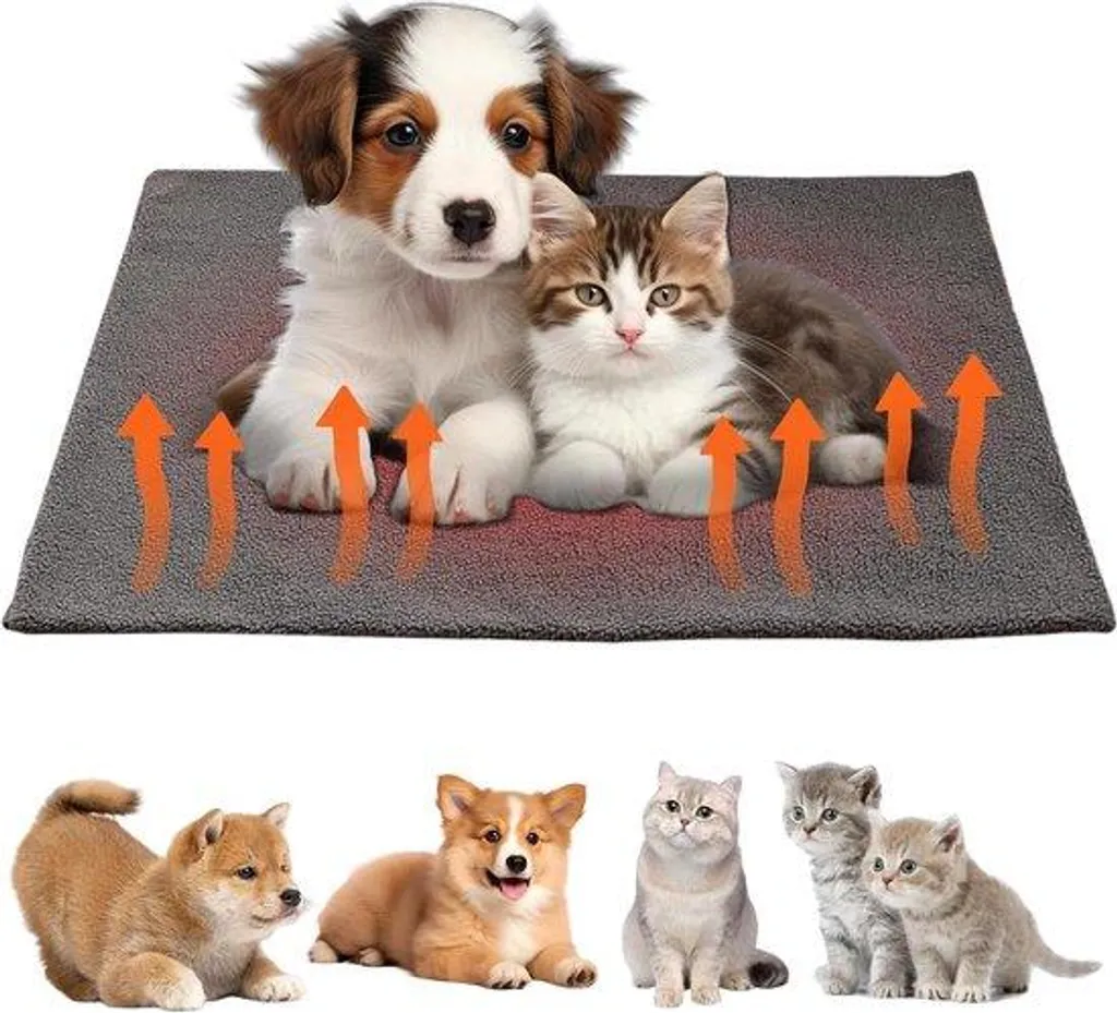 Tapis chauffant électrique pour animaux 60x45 cm lavable gris polaire