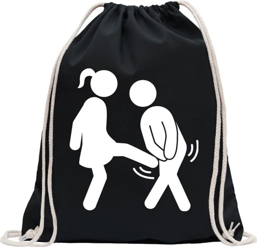 Kiwistar - Turnbeutel - schwarz - Frau vs. Mann - Fun Rucksack Sport Beutel Gymsack Baumwolle mit Ziehgurt