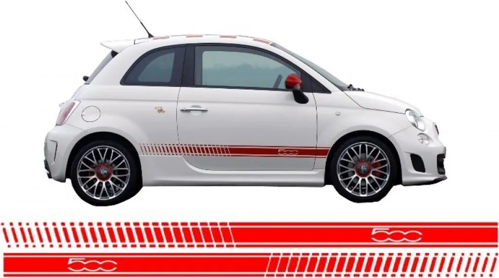 Bandes latérales adhésives en vinyle rouge résistant pour Fiat 500
