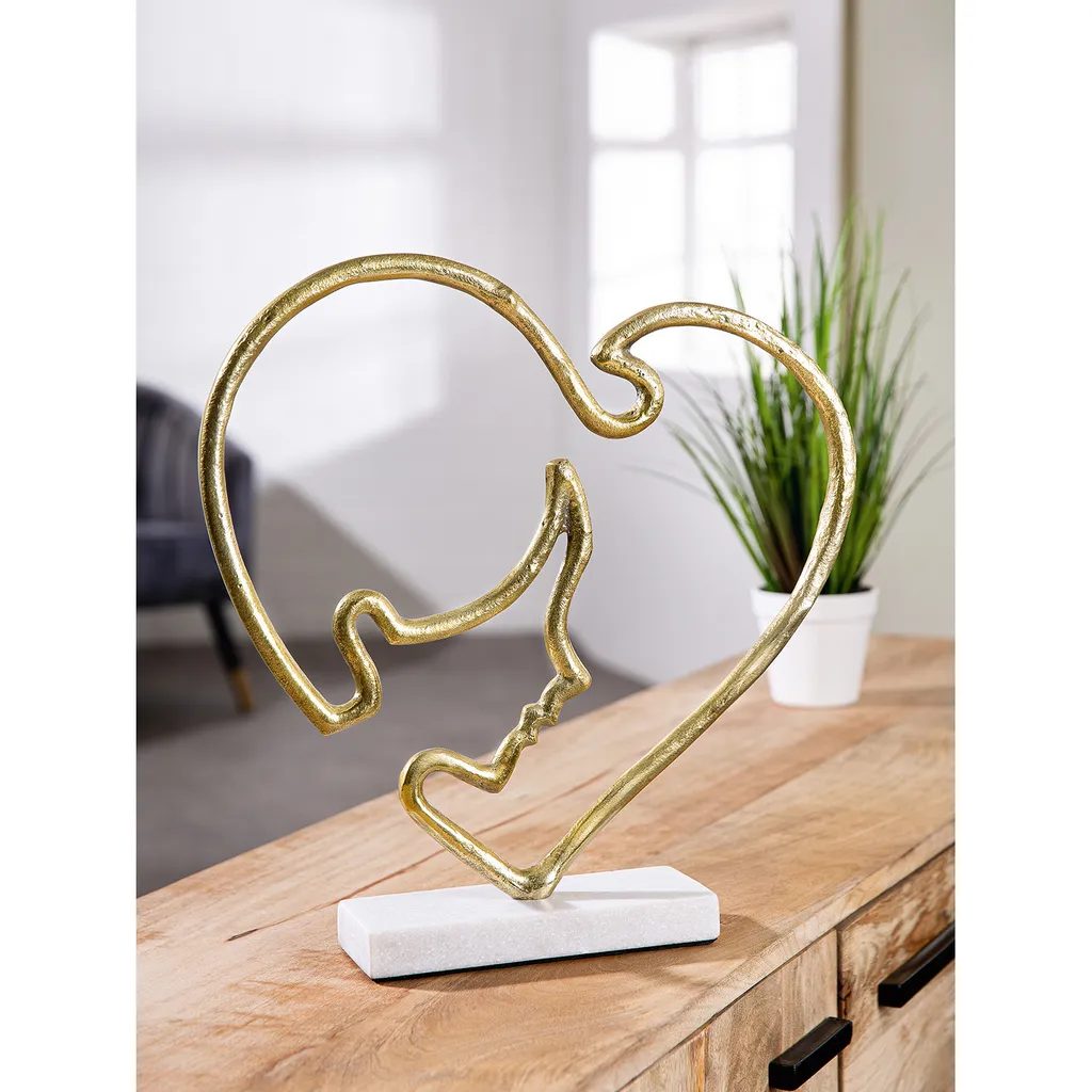 Sculpture Design Aluminium Doré Modern Face - Grand Cœur Déco 40x39 cm