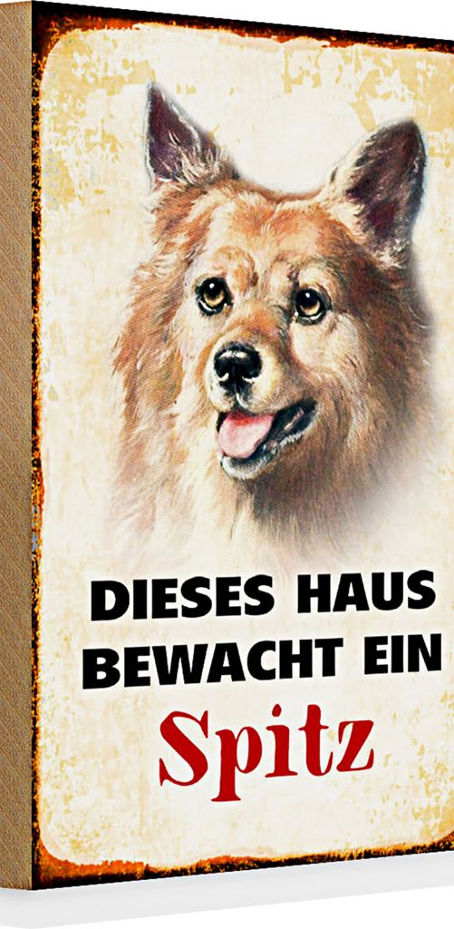 Holzschild Spruch Hund 20x30cm dieses Haus bewacht ein Spitz