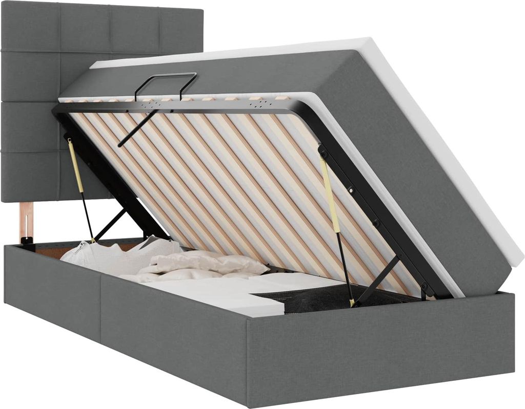 vidaXL Bett mit Stauraum und LED Dunkelgrau 90 x 200 cm Polyester