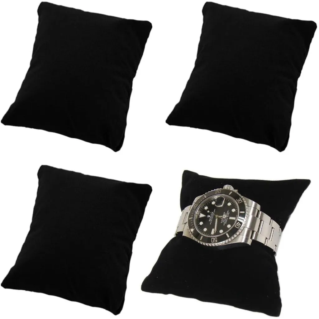 Lot de 4 coussins pour montres en velours noir de dimensions 7x8 cm