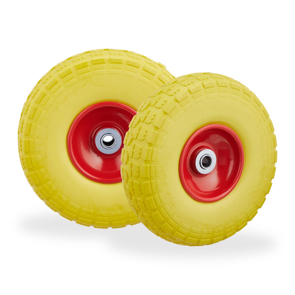 relaxdays 2 x Sackkarrenrad PU gelb-rot