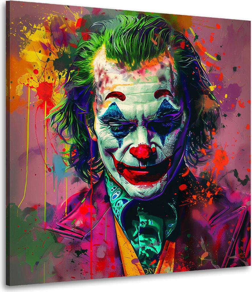 Joker in leuchtender Pop Art Leinwandbild Wandbild Kunstdruck XL Wanddeko: 80x80x2cm