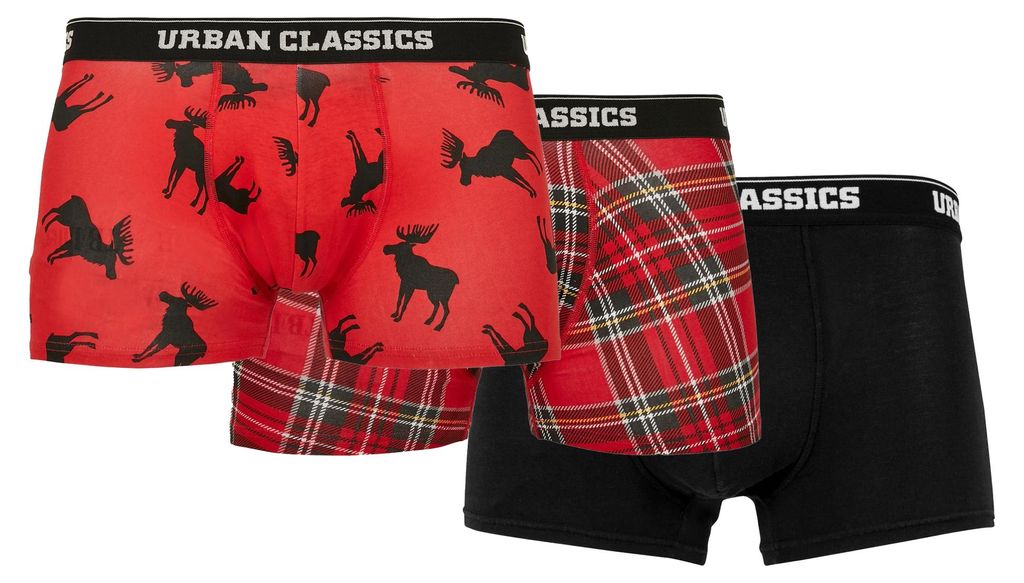 Urban Classics - Boxershorts für Herren(3er-Pack) TN865 (S) (Rot/Elch/Schwarz)