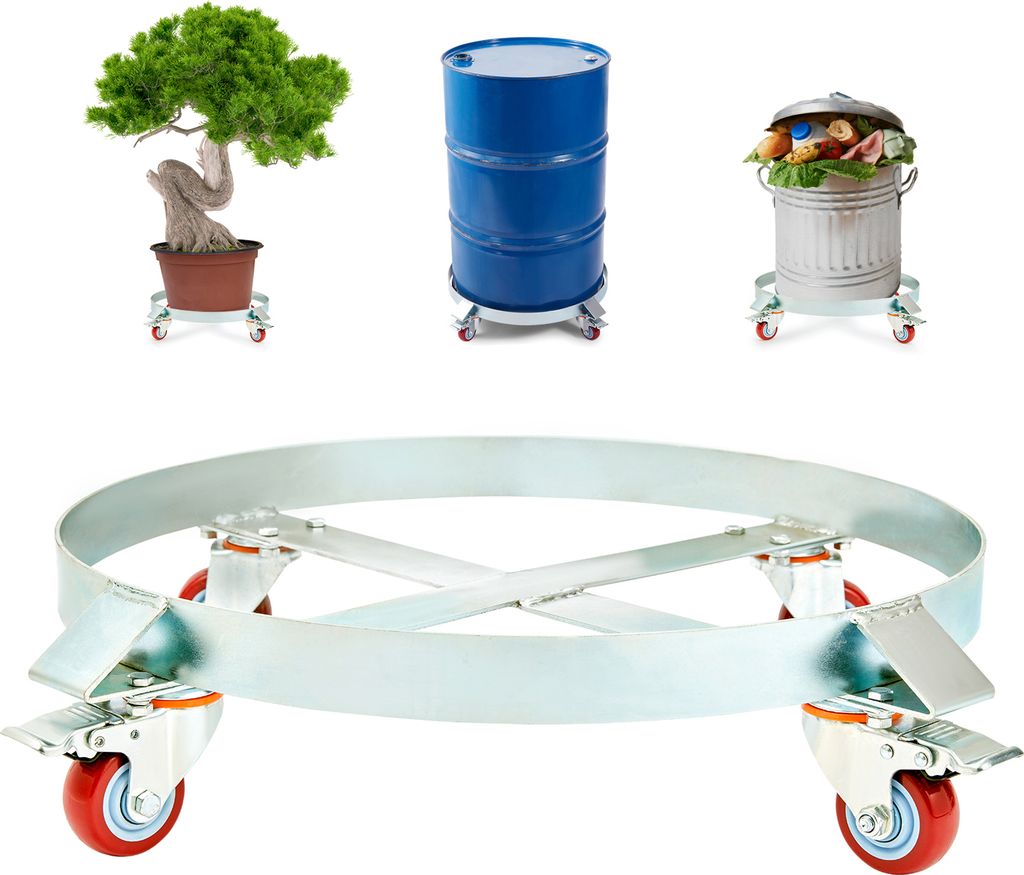 SucceBuy 55 Gallonen Schwerlast-Fass-Transportkarre, 1000 lbs Tragkraft, Fass-Transportkarre, kippsichere Handkarre, 4 Lenkrollen, Fass-Handhabung ...