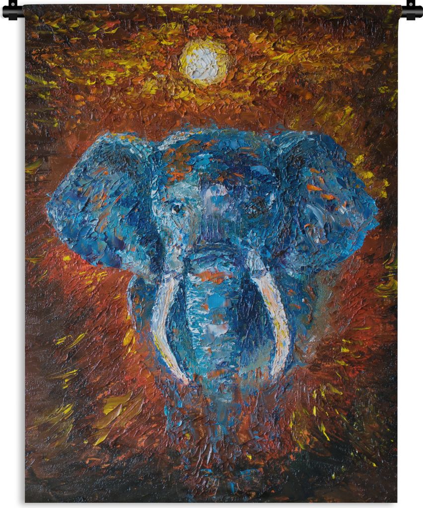 MuchoWow Wandteppich Wandbehang Elefant - Ölfarbe - Impressionismus 60x80 cm Tapisserie Dekoration Wandtuch - Decke - Wandtücher - Wohne