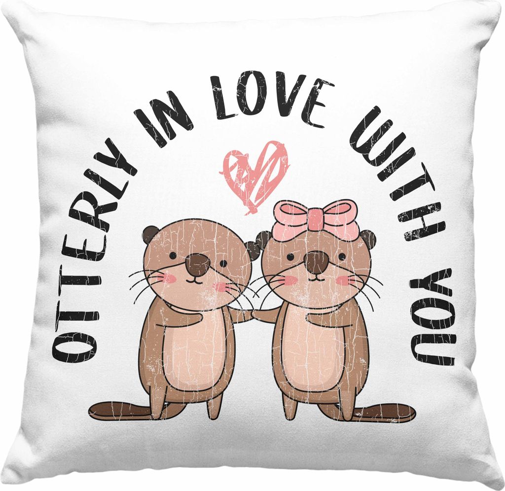 Trendation - Valentinstag Deko-Kissen mit Füllung 40x40 Geschenk für Ihn Sie Lustig Otter Geschenkidee Becher Freund Freundin Wortspiel Liebe Paa...