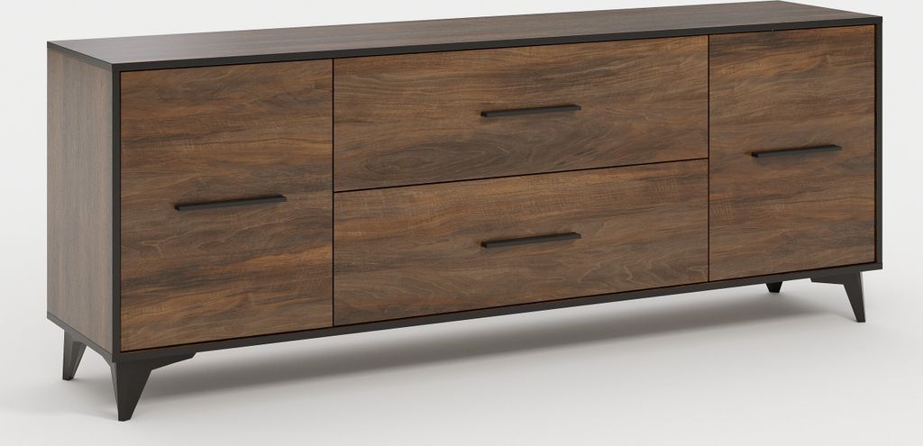 Furniture24 Fernsehschrank Frida RTV2D2S Lowboard Unterschrank mit 2 Schubladen 2 Türen Shirin Nußbaum
