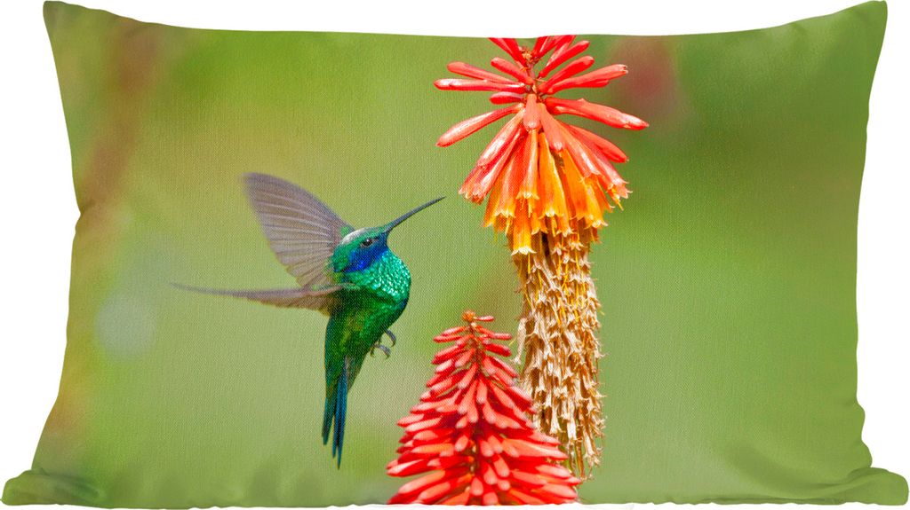 MuchoWow Zierkissen Sofakissen Wohnzimmer Dekokissen 50x30 cm Vogel - Kolibri - Blumen - Wohnzimmerdekoration - Polster mit Photo