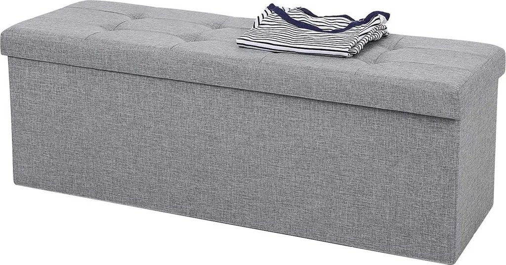 Banc coffre en faux lin gris anthracite 110x38x38cm capacité 300kg