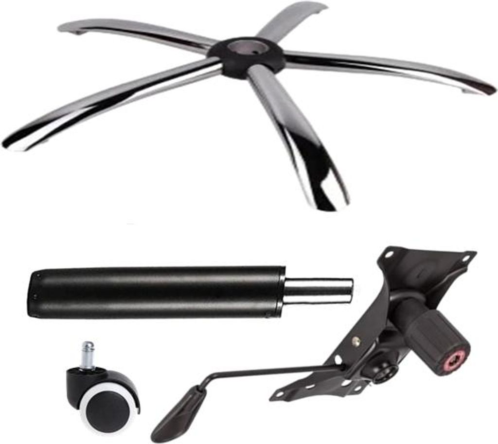 Metall-Balanceplatten-Set 22 cm x 15 cm, Basis 60 cm, Universal-Gummirolle und Kolbenzylinder, Gas, für Bürostühle, schwarz, 35 cm