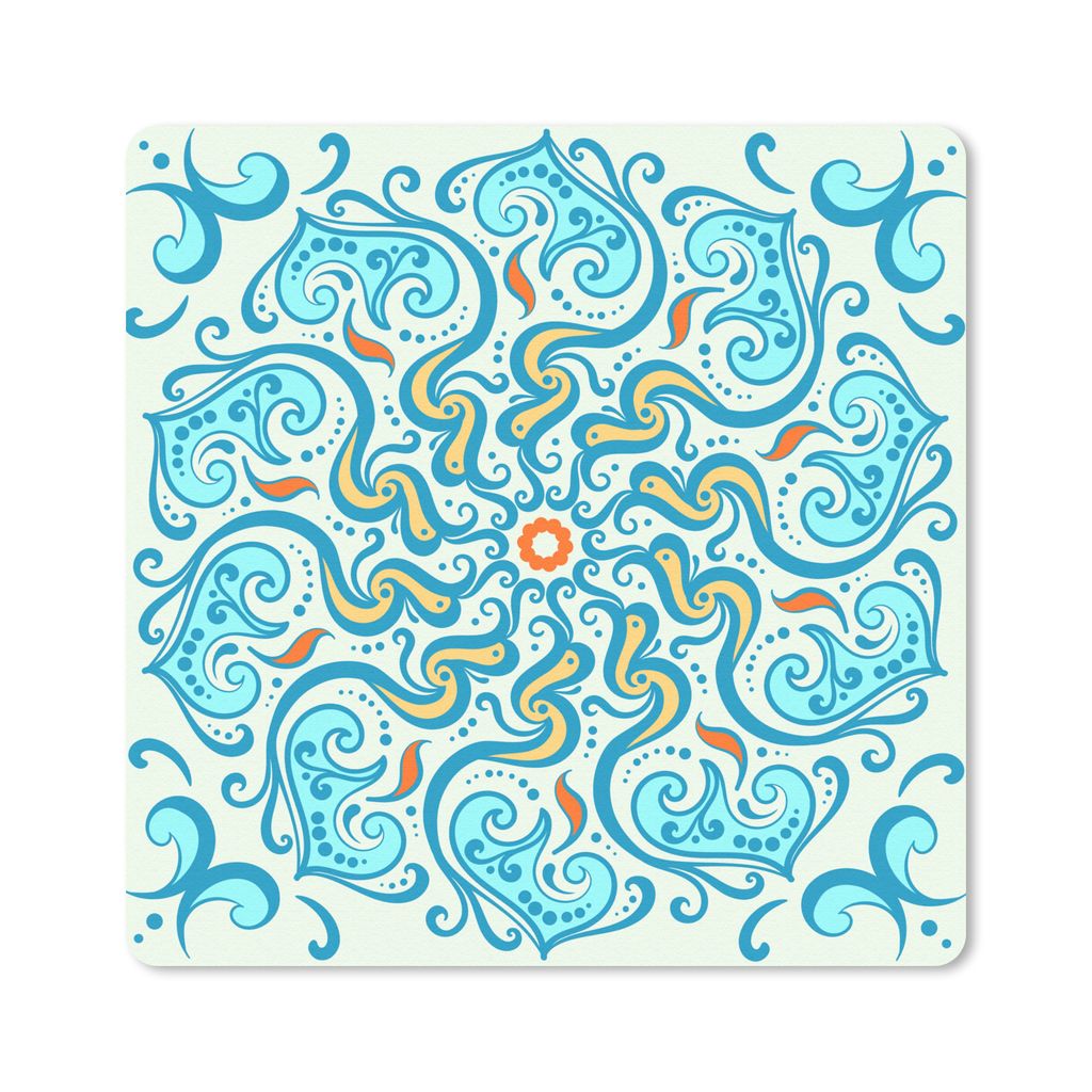 MuchoWow Mauspad Mousepad Mandala - Blau - Gelb - Abstrakt 30x30 cm - Mousepads - Maus Mat - Pad - Mausunterlage - Gaming