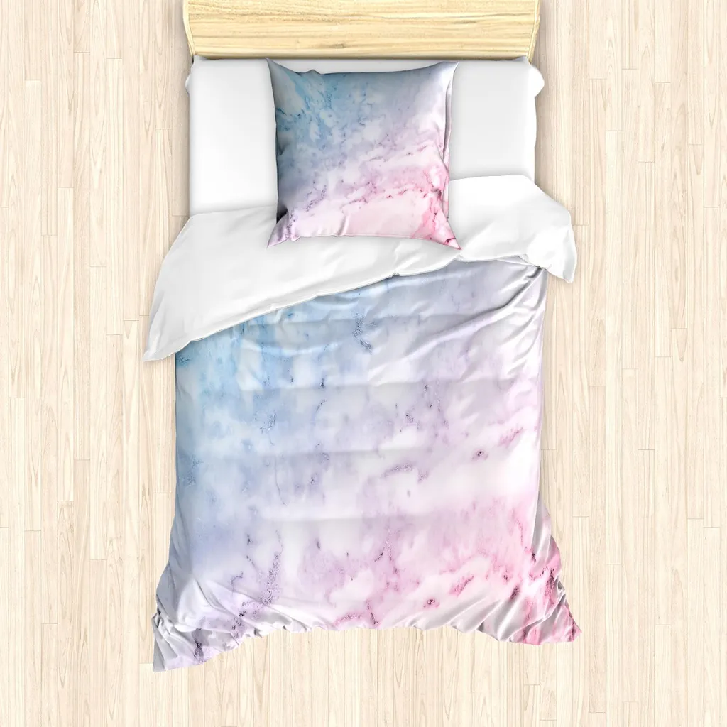 Parure de lit 135x200 cm motif marbre pastel pour une chambre shabby chic