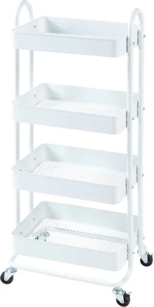 Desserte de cuisine à roulettes Pyhäntä blanche avec 4 bacs de rangement