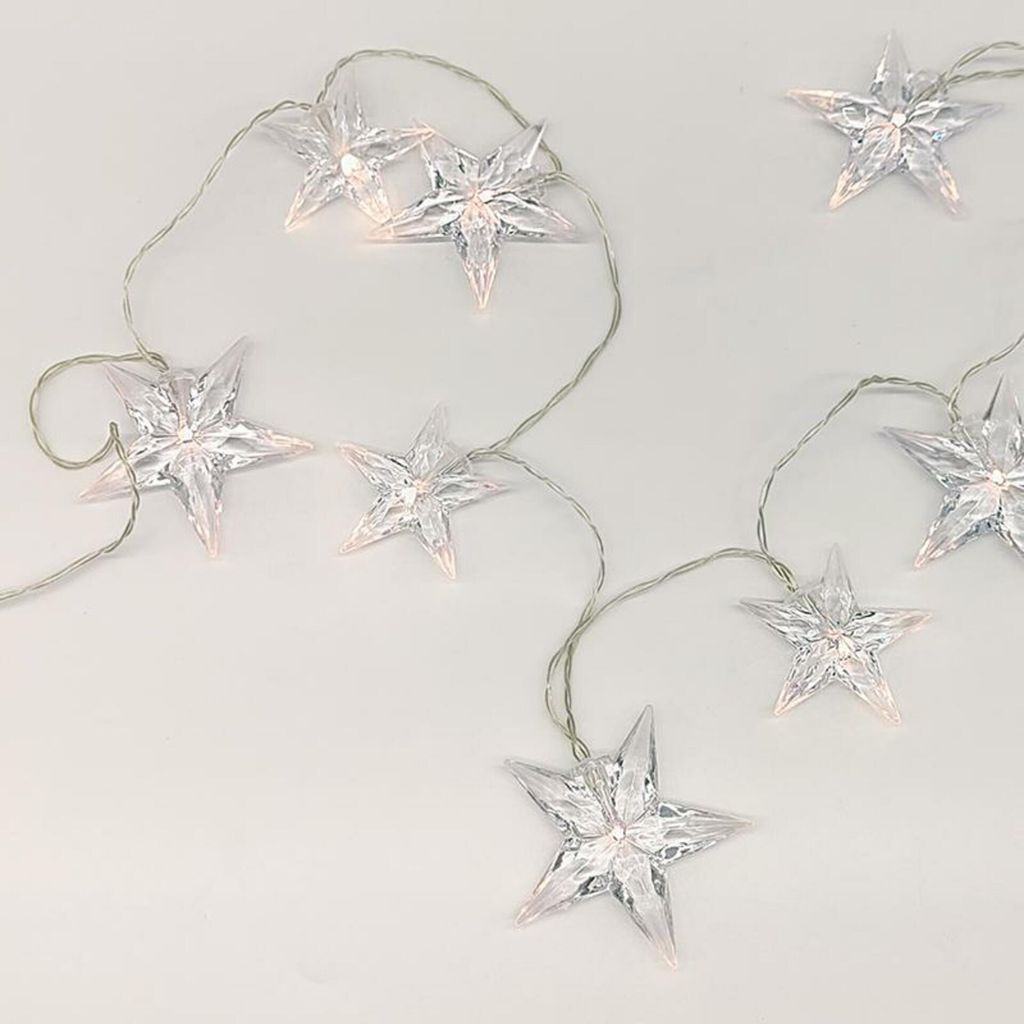 ACA Leuchtende Kunststoffsterne, dekorative Lichterkette mit 10 LEDs, batteriebetrieben (3xAA), WW, IP20, 135+30cm, transparentes Stromkabel X06101...