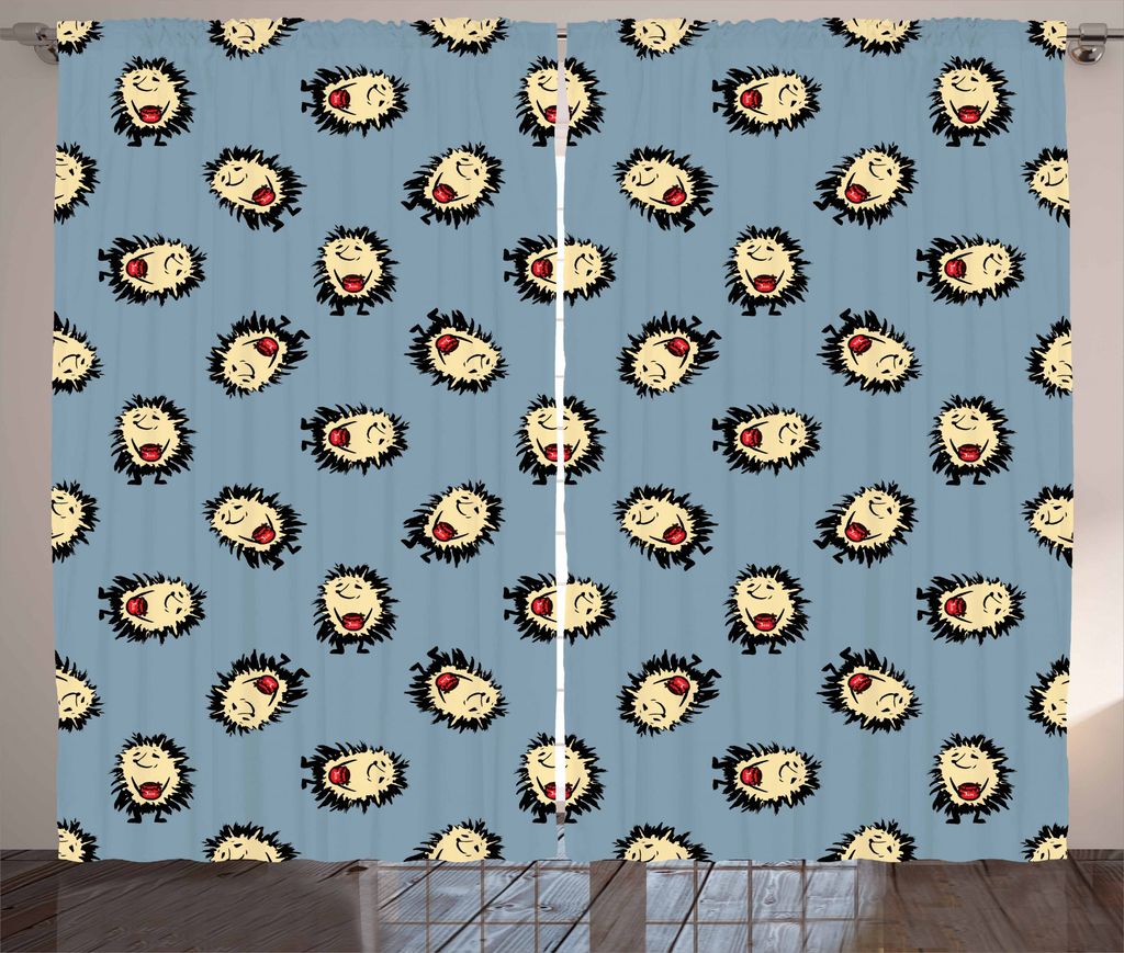ABAKUHAUS Igel Rustikaler Vorhang, Maskottchen mit Glas Marmelade, Wohnzimmer Universalband Gardinen mit Schlaufen und Haken, 280 x 175 cm, Mehrfarbig