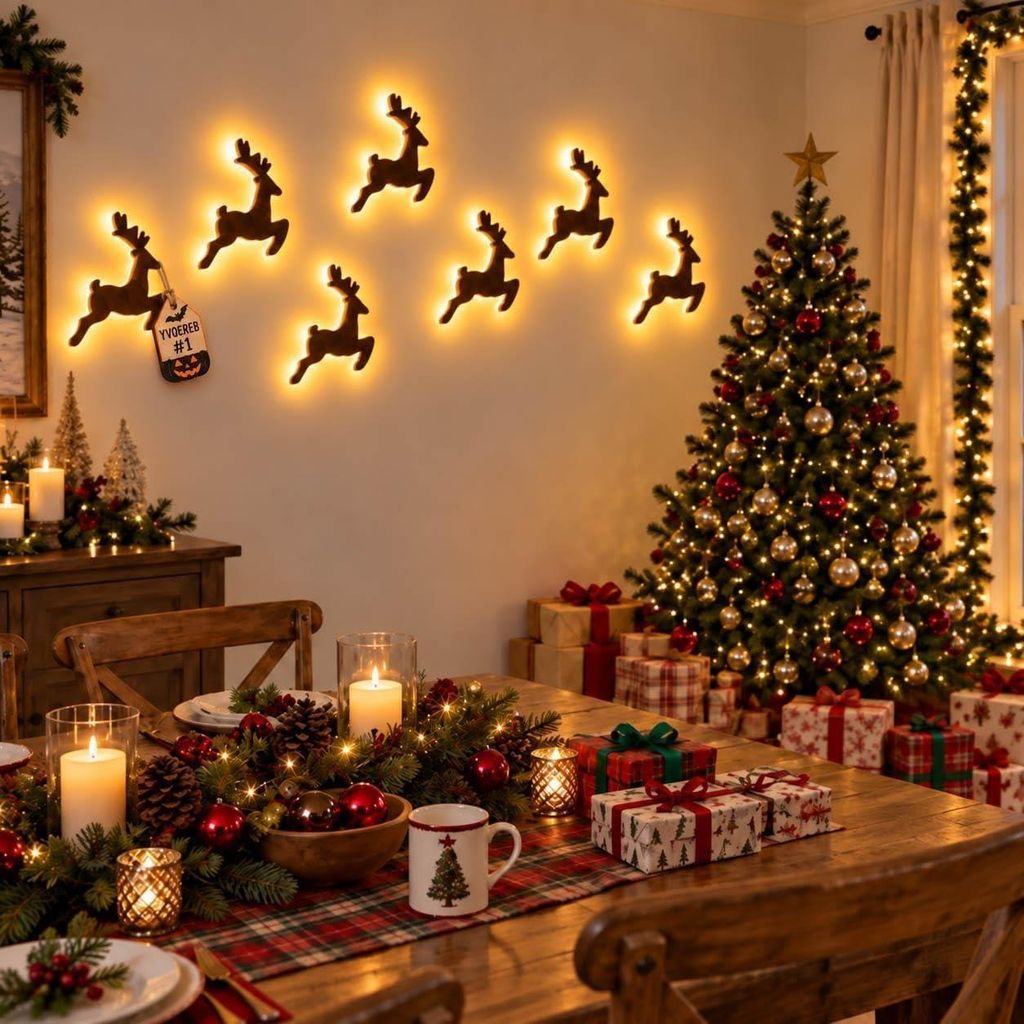 LED-Rentier-Wanddekoration, festliche Weihnachtsbeleuchtung Produktbild 