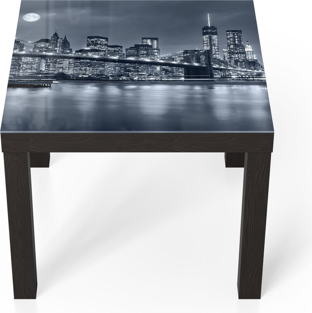 DEQORI Couchtisch 55x55 cm Schwarz 'Vollmond über New York' Glas Beistelltisch